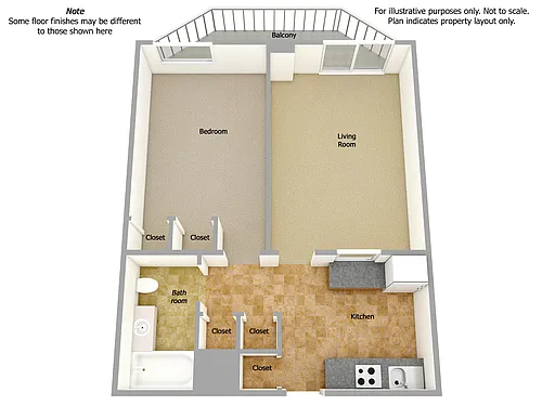 Floor plan One Bedroom- Income Restricted