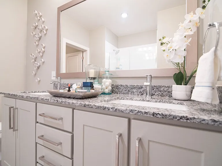 Spacious Bathroom Vanity at Indy West Apartments in Wilmington, NC