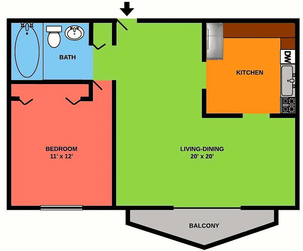 Floor plan One Bedroom High Rise