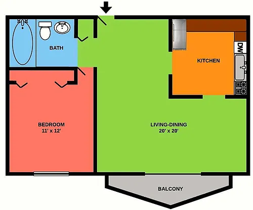 Floor plan One Bedroom High Rise