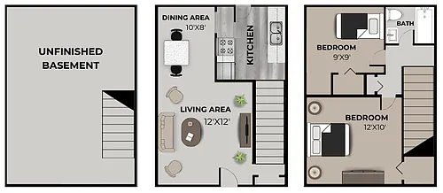 Floor plan Campus Court 2 Bedroom, 1 Bath Townhome