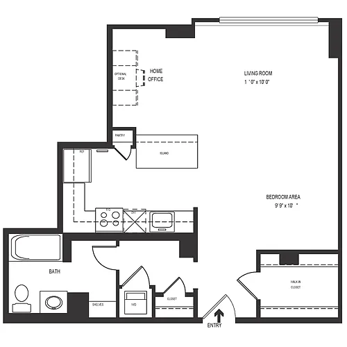 Floor plan Studio 1 Bath 671 SF 01dr