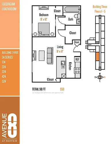 Floor plan 24 Series 1 Bedroom / 1 Bath