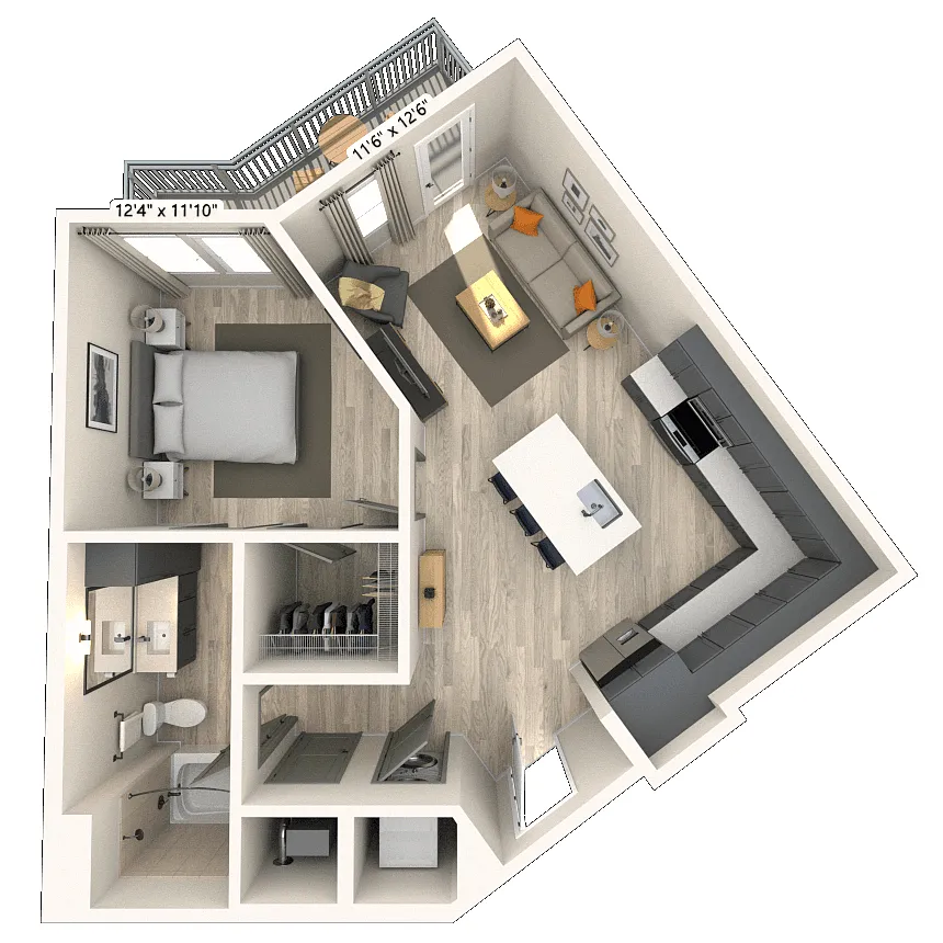 Floor plan A1 1x1 680 SF-FP