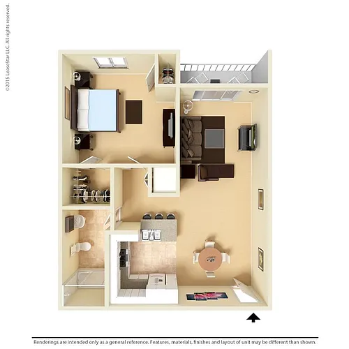 Floor plan Large 1 Bed 1 Bath