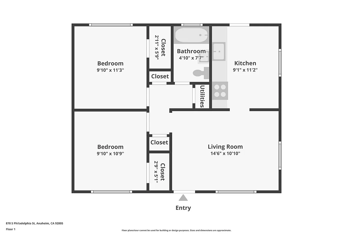 Floor plan 2 Bed 1 Bath