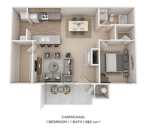 Floor plan One Bed One Bath Medium 682