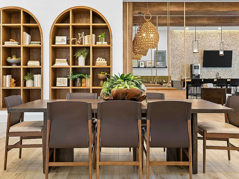 Experience the charm of this contemporary dining space, perfect for hosting gatherings.