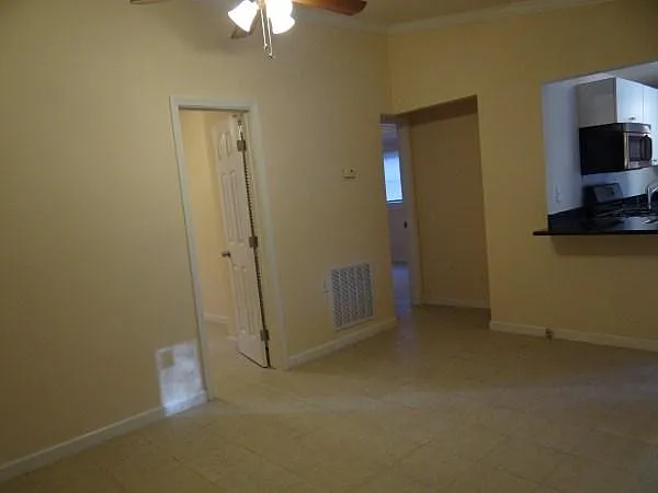 family room view to kitchen