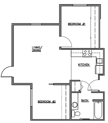 Floor plan 2 Bed 1 Bath