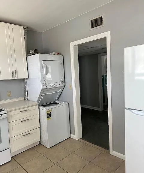 kitchen with entry way to hall