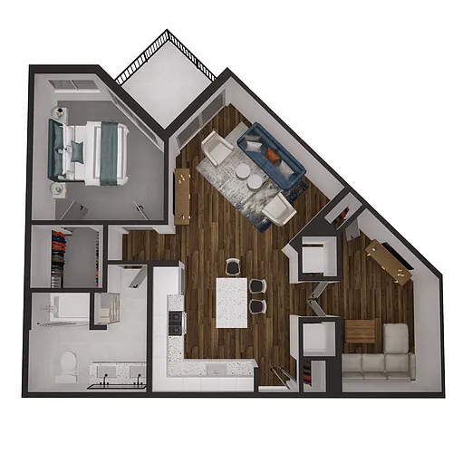 Floor plan 1x1 w/Den - 839 sqft
