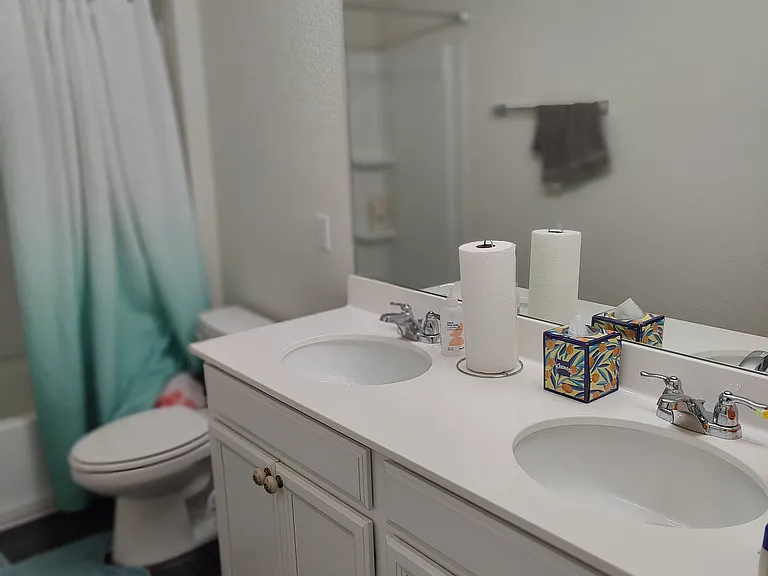 Second floor Full Bath w/ Double Vanity & Shower Tub