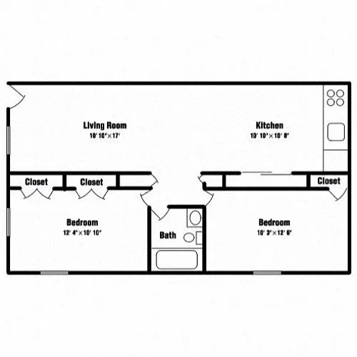 Floor plan 2 Bedroom, 1 Bathroom