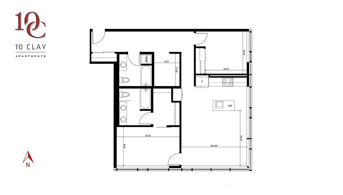 Floor plan 2 Bed, 2 Bath + Den
