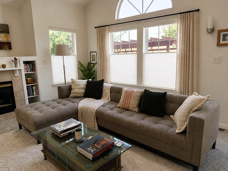 Main living area with patio pergola outside and lots of light