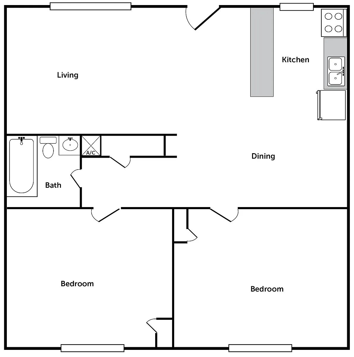 Floor plan 2 bedroom 1 bath