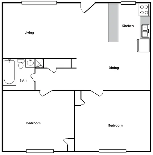 Floor plan 2 bedroom 1 bath