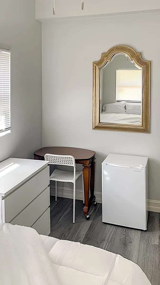 Dresser, roillable desk with chair and mini fridge - Governors Ave