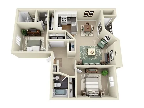 Floor plan 2 BD 2 BA Classic & Renovation
