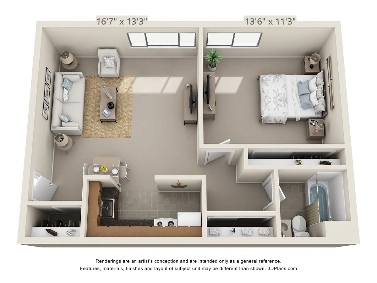 Floor plan 1 Bedroom, 1 Bath (Lower)