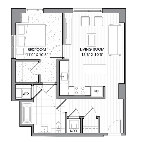 Floor plan One Bedroom One Bath (731 SF)