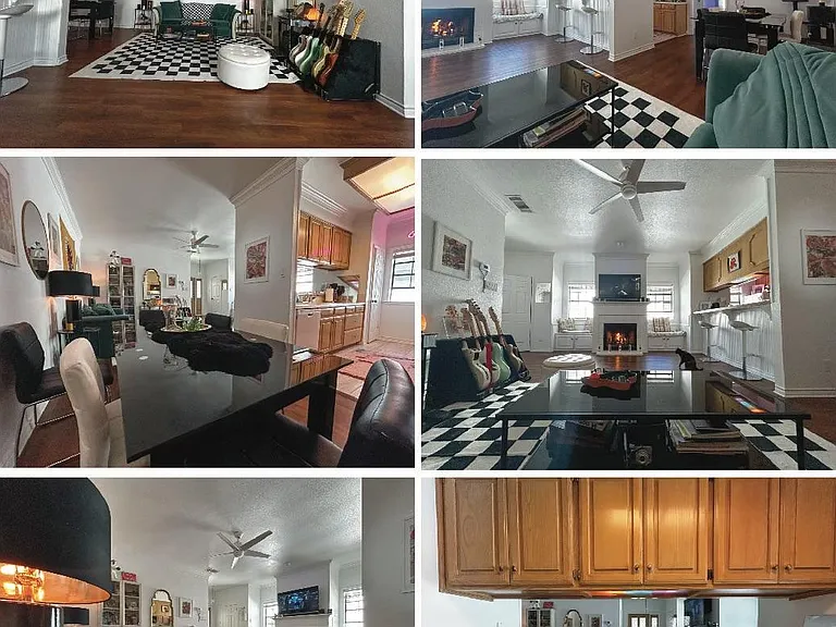 Living room and connected kitchenette.