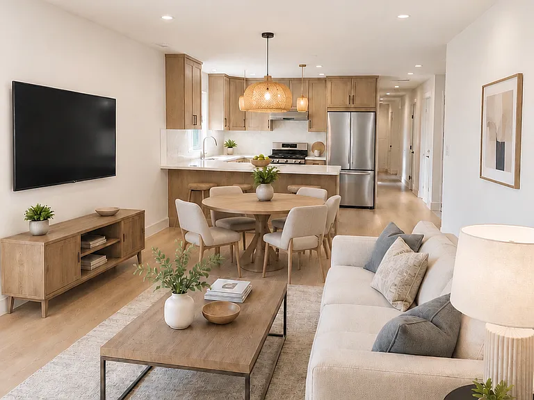 Open great room with modern kitchen and lots of natural light.