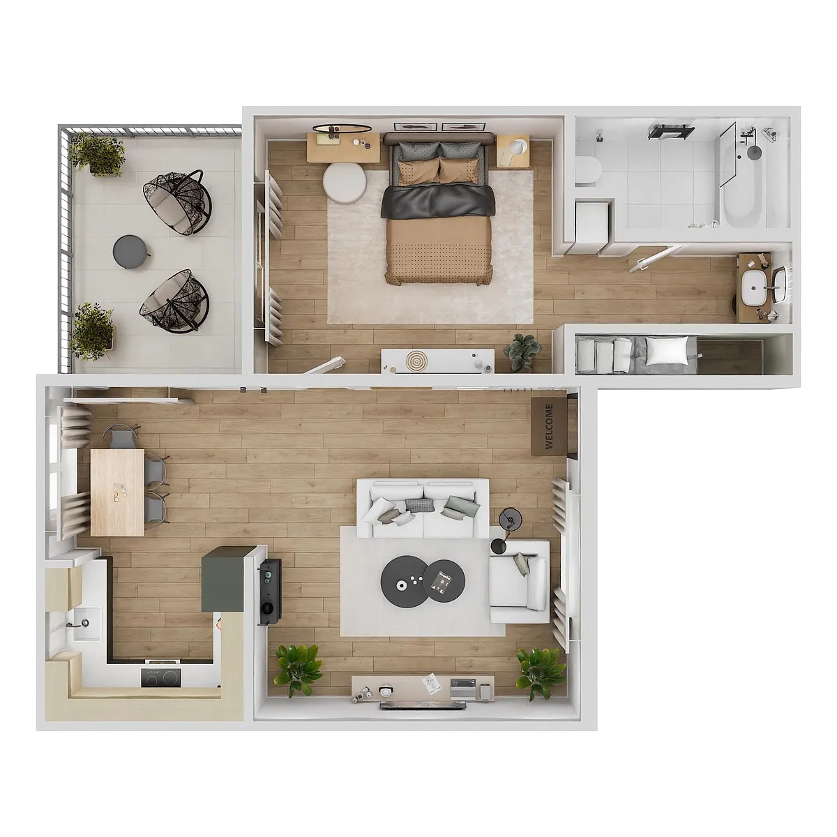 Floor plan 1 Bedroom, 1 Bathroom Plan B