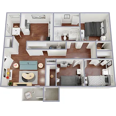 Floor plan Three Bedroom Two Bath
