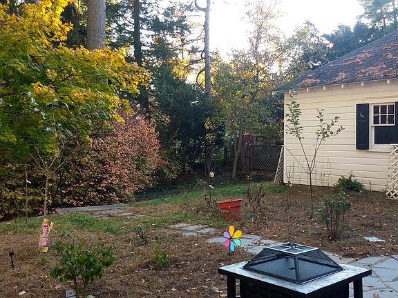 Back yard with detached garage
