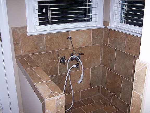 Dog shower in mudroom