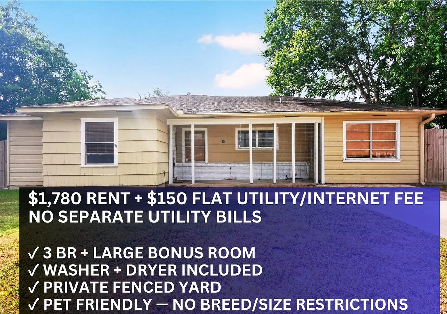 3BR/2BA Home + Large Bonus Room | Fenced Yard | Pet Friendly — Photo 1