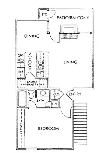 Floor plan 1 Bedroom 1 Bath Apartment with 630 Square Feet of