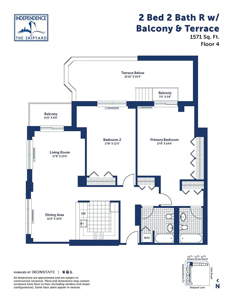 Floor plan 2 Bed 2 Bath R With Balcony and Terrace