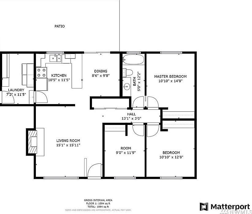 Wall removed living/kitchen