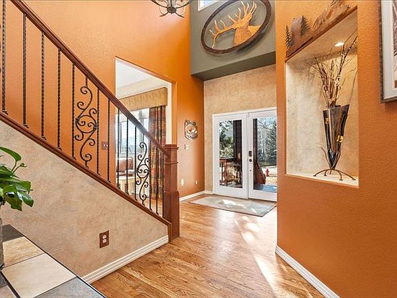 Vaulted Foyer, Entry, Wood & Iron Staircase