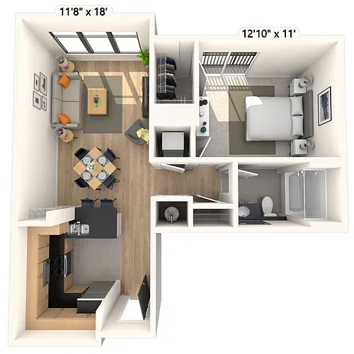 Floor plan Traditional 1x1 702-756 SF