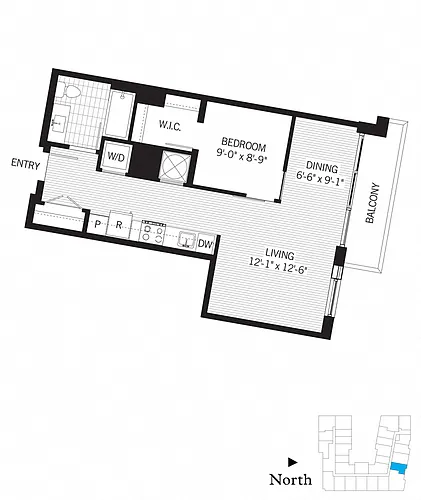 Floor plan 1 Bed - 1 Bath | aj3
