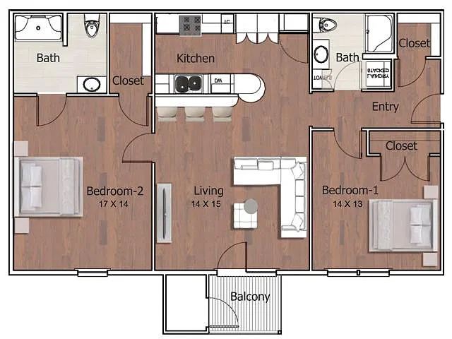 Floor plan 2 Bedroom 2 Bathroom