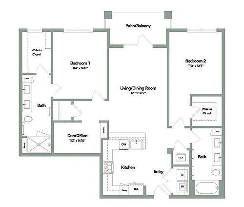Floor plan The Rise | 2 Bed | 2 Bath