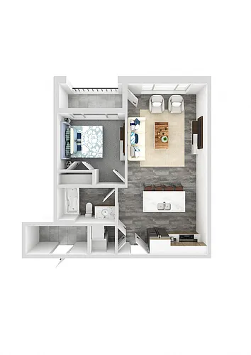 Floor plan 1Bed 1Bath Style A