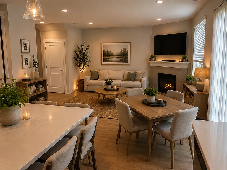 KITCHEN LOOKING INTO FAMILY ROOM - AI ENHANCED
