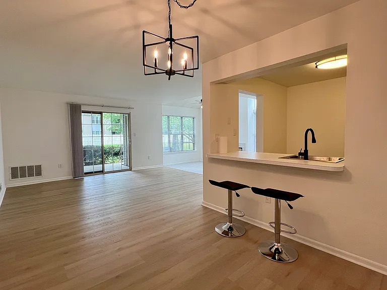 Kitchen Counter, Dining Room and Living Room
