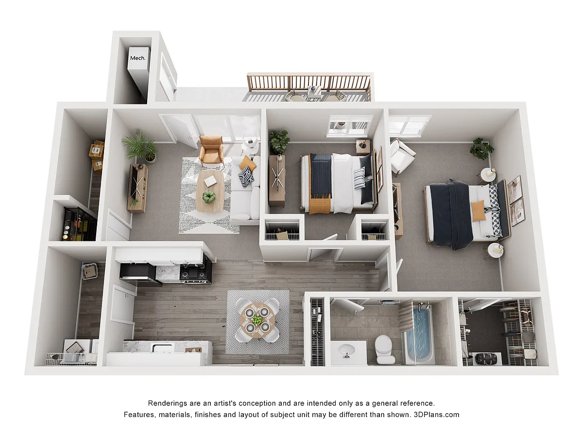 Floor plan 2 Bed, 1 Bath