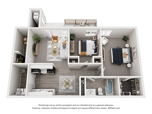 Floor plan 2 Bed, 1 Bath