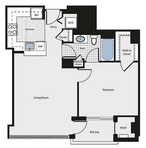 Floor plan 1 Bed/1 Bath - aa4
