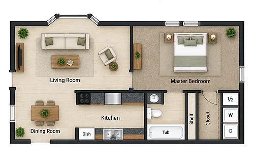 Floor plan 1Bed-1Bath