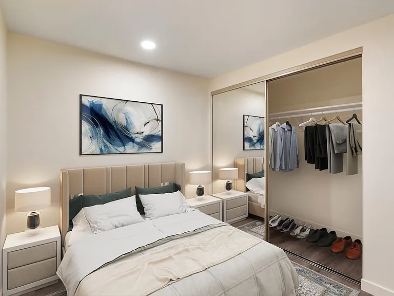 Bedroom with hard surface flooring