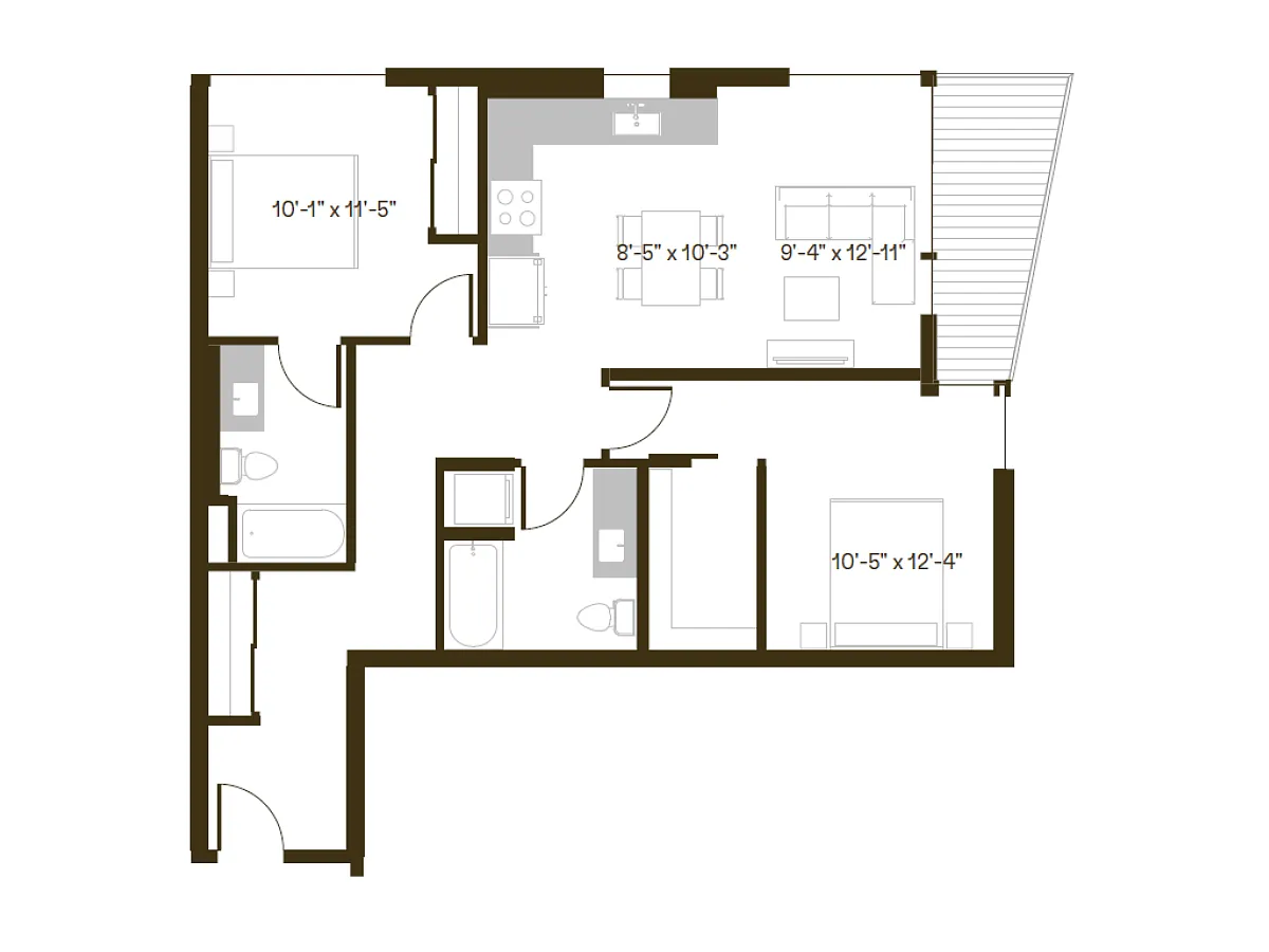 Floor plan 2 Bedroom, 2 Bath B6